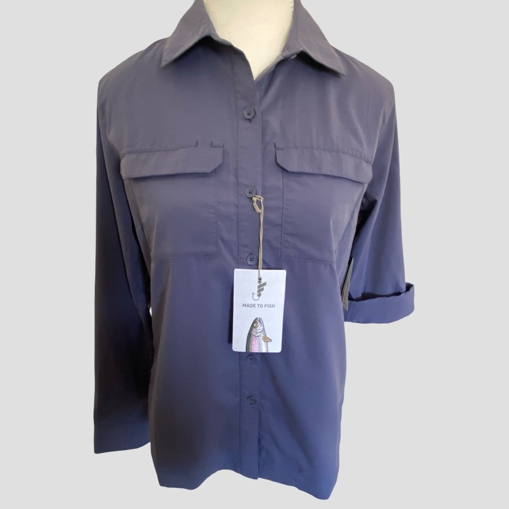 Exofficio Womens Blue Heron UPF 50 Travel Fishing Outdoor Mesh Vented Shirt-Sz-S